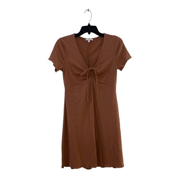 NWT BP ribbed shirt dress with tie front in tan mocha size medium - Picture 2 of 7
